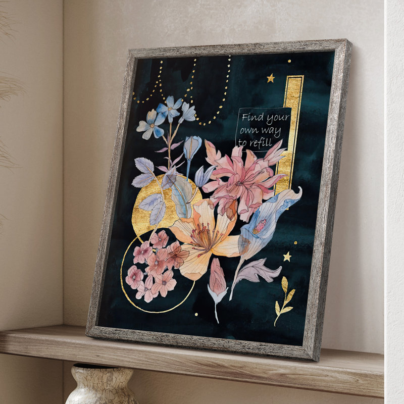 Moonlight Flowers II, reproduction encadrée - bois massif, H 11 po x l 9 po