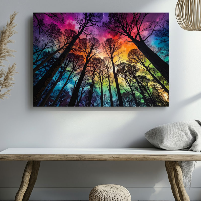 Art psychédélique, forêt, ciel, toile de fond, art mural dégradé, H 20 po x l 30 po