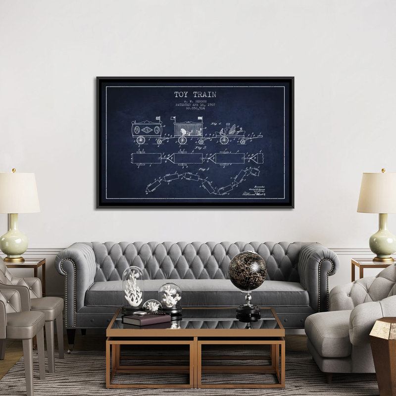«A.W. Impression sur toile Benson Toy Train, H 32 po x l 48 po x P 1,5 po, Toile encadrée noire, Pas de tapis