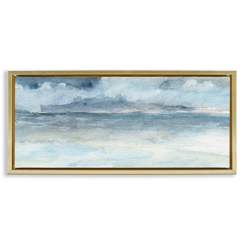 Abstrait vagues océaniques nuageuses, H 11 po x l 25 po, Cadre flottant métallique doré