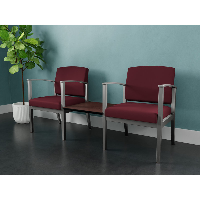 Structure tandem 2 places avec table centrale en acier Amherst, Noyer cacao, Argent, Tissu vin ouvert