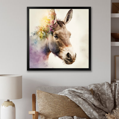 Brown Portrait Donkey With Flowers I " Brown Portrait Donkey With Flowers I "