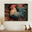 Coq bleu avec fleurs orange - impression sans cadre sur bois-1125889329