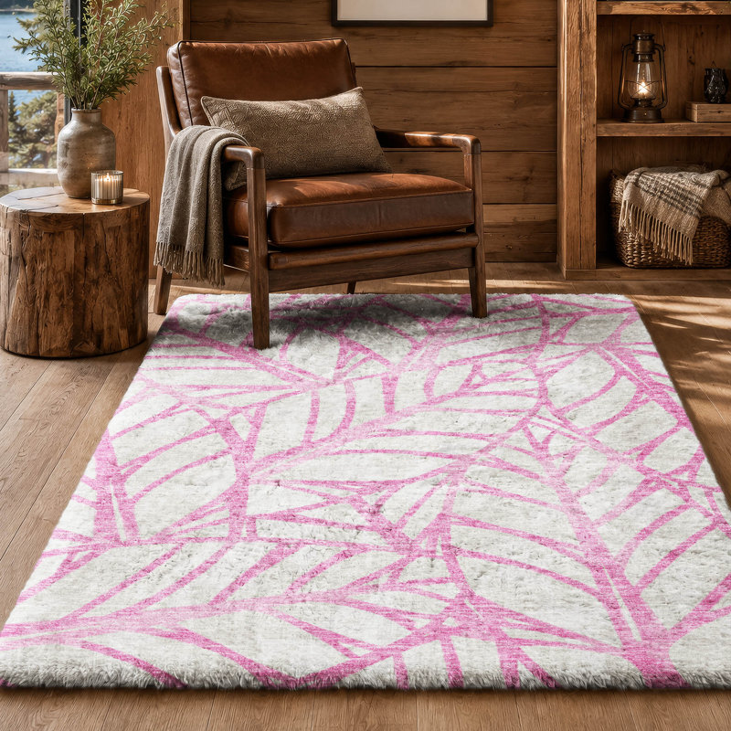 Tapis Dream Shag ADS744 de qualité supérieure, lavable à la machine et à motif floral, Pink, 9' x 12'
