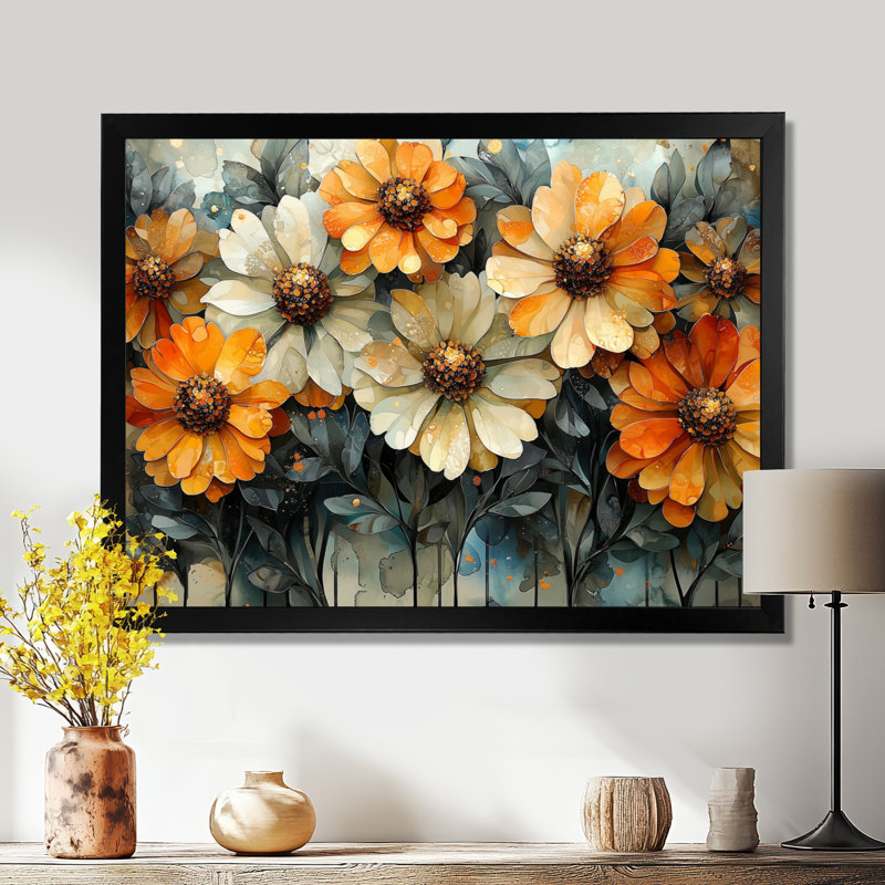 Jabon Golden Zinnias Flowers Geometric Beauty II - Zinnias, art mural, Reproduction encadrée d'une seule photo