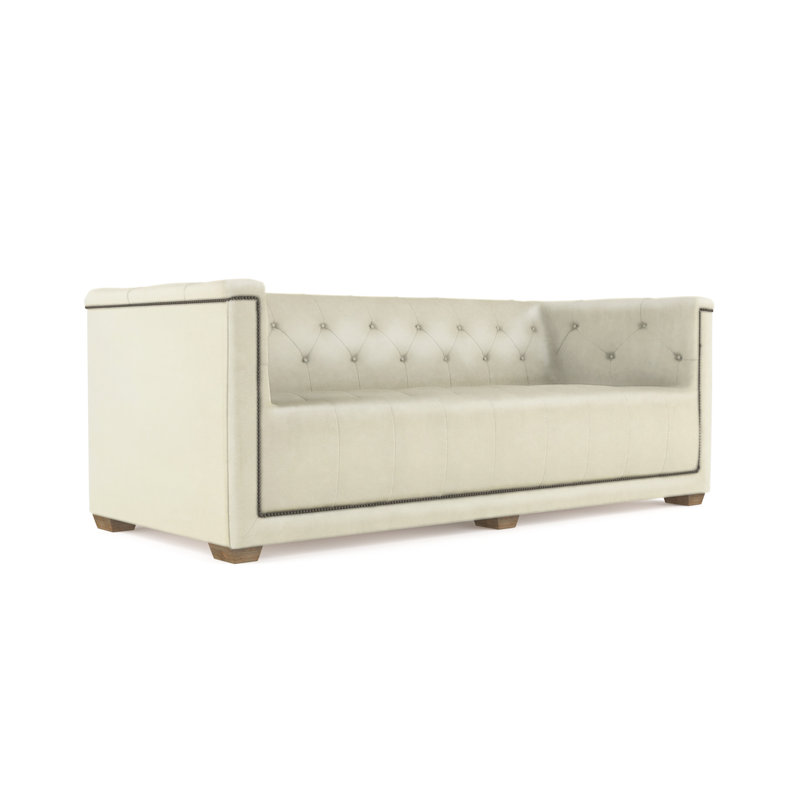 Velvet Sofa, Alabaster Genuine Leather, 96"