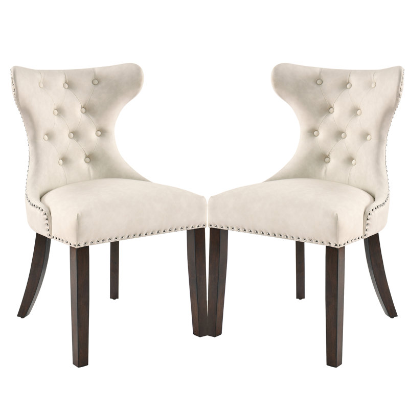 Saphron 19.5'' H Tufted Faux Leather Upholstered Side Chair, 2, Ivory White