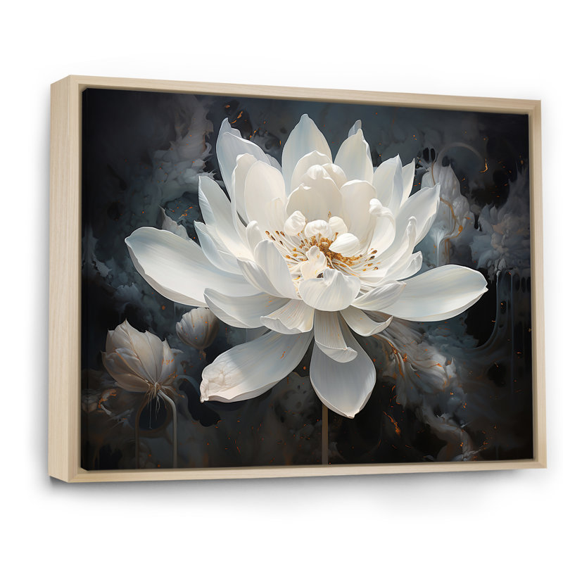 Serenity Blossum Lotus - art mural Lotus, Reproduction avec cadre flottant, H 24 po x l 32 po, Naturel
