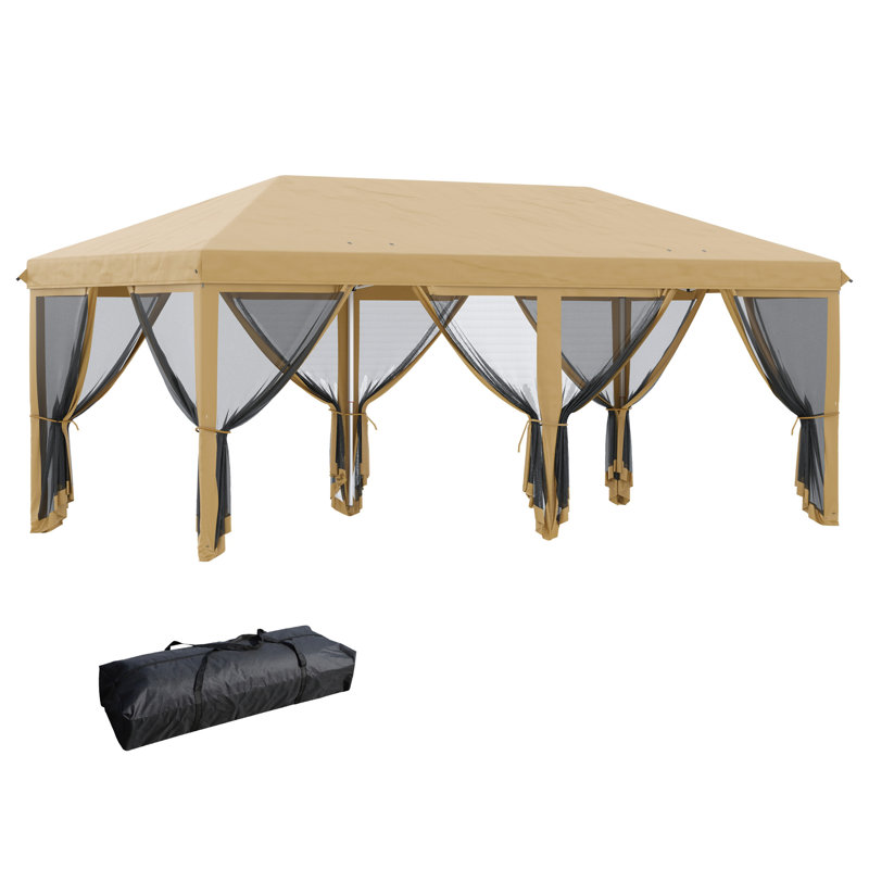 10' X 20' Pop Up Canopy Tent With Netting, Heavy Duty Instant Sun Shelter, Large Tents For Parties With Carry Bag For Outdoor, Garden, Patio, Beige