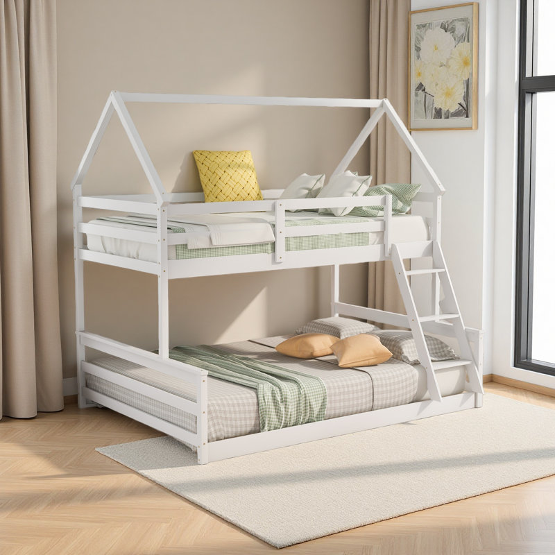 Lit superposé simple au dessus d'une chambre double avec échelle intégrée, Blanc