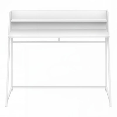 Computer Desk, Home Office, Laptop, Storage Shelves, 48"l, Work, White Laminate, White Metal, Contemporary,
