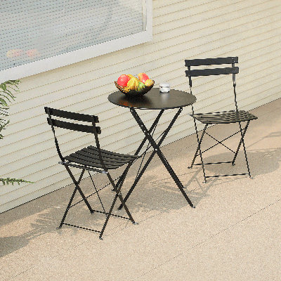 Outdoor Patio Bistro Set, Folding Bistro Table And Chairs, Patio Furniture Set With Seat Cushion by Ebern Designs