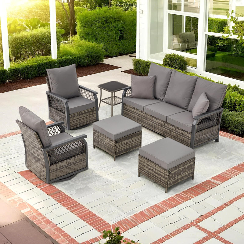 6 Piece Outdoor Patio Furniture Set, Gray, Gray