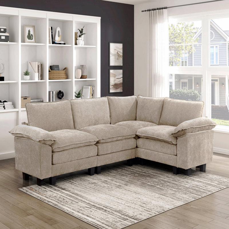 Canapé modulaire de base, canapé modulaire contemporain 4 pièces moelleux en chenille taupe confort contemporain