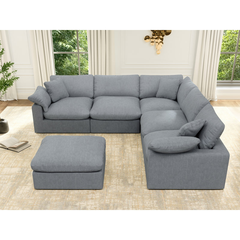 Kawsar Upholstered Sofa, 6-Seater Oversized Cloud Modular Sectional Sofa Down Filled Comfort L-Shaped Modular Couch with Removable Cover for Living Room Office Apartment