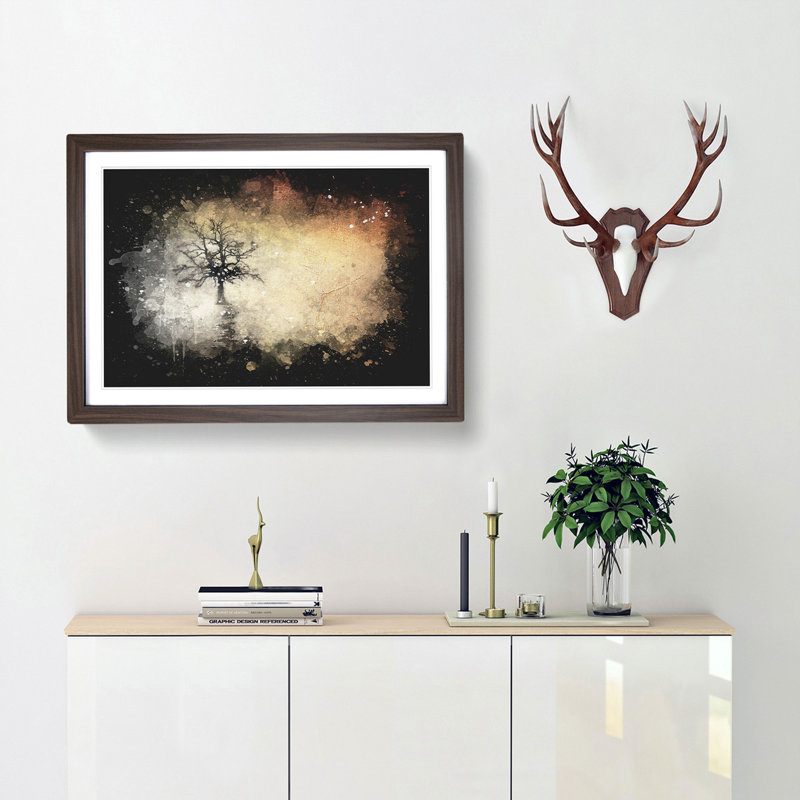 Tree Reflection at Sunset - Picture Frame Graphic Art Print, Walnut Framed, 24cm H x 33cm W x 2cm D