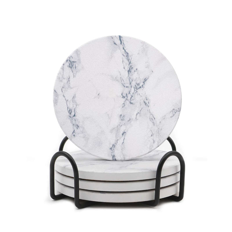  White Marble Coaster Set - 4 Piece