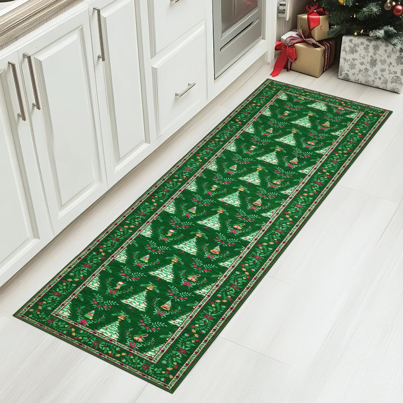 Machine Washable Christmas Rug Xmas Tree Floor Mats with Non-Slip Backing, Non Shedding Living Room Carpet, Decorative Holiday Indoor Rug for Bedroom, Nursery, Kitchen