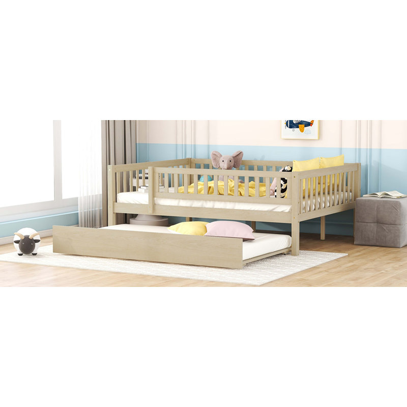 Kids Daybed Wood Bed with Two Drawers, Natural, Full