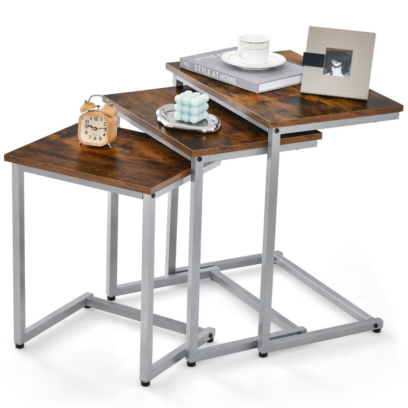 Glynell Nesting Tables, Oak Wood, Black