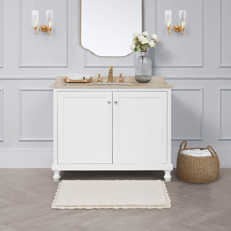 Laura Ashley Heathered Crochet Border Bath Rug 1-Piece, Single - 32" L x 20" W, Ivory