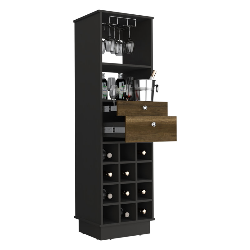 Classic Bar Cabinet, Two Drawers, Twelve Built-in Wine Rack