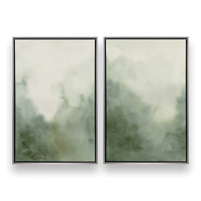 Muted Forest Shadows Set of 2 Canvas Prints in a White Frame, 48" x 32", Cadre flottant or poli