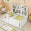 Lit plateforme en bois avec barrière de sécurité et tablettes de rangement latérales pratiques, base de lit pour enfant peu encombrante-133571582-133571580