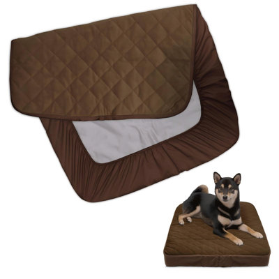 Housse ajustée imperméable pour lit pour chien | Protecteur de lit lavable pour matelas pour chien | Housse de remplacement amovible pour lit de petite à moyenne taille (beige, 34 x 23 x 5 pouces)