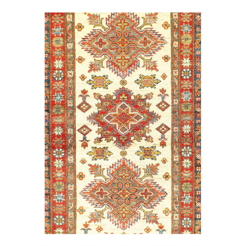 Tapis de couloir beige / rouille en laine noué à la main 2 pi 7 po x 12 pi 7 po Oriental