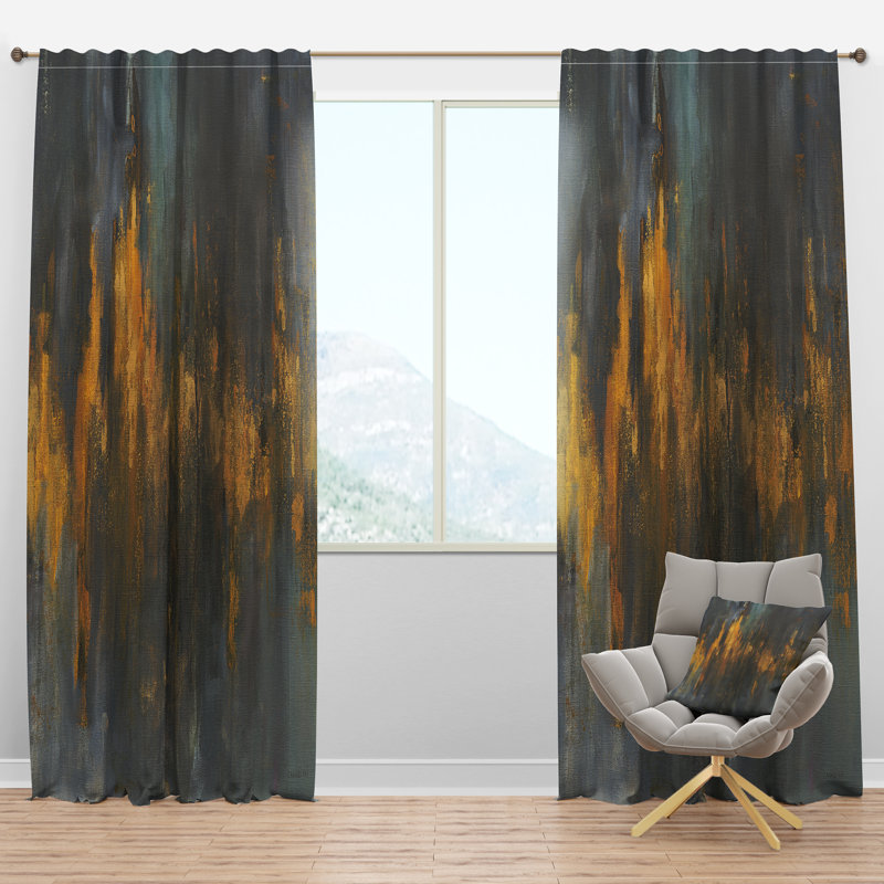 Panneau de rideau simple semi-diaphane abstrait noir et doré Glam Abstract, l 52 po x L 120 po
