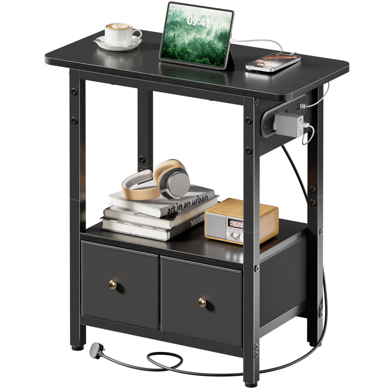 End Table with Built-In Outlets, Black