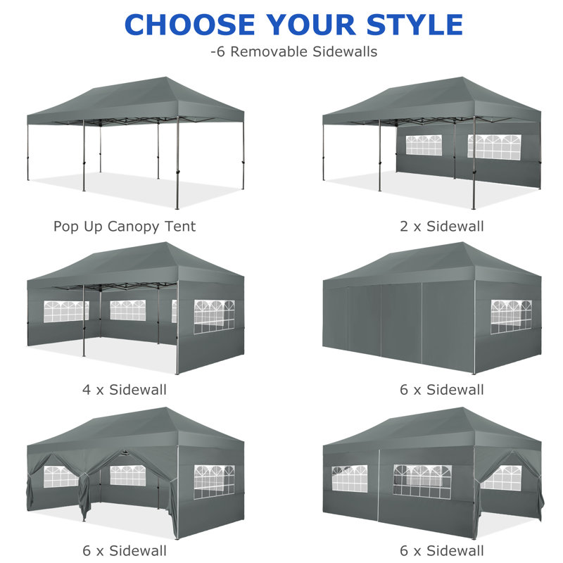 Gray Heavy Duty 10' x 20' Pop Up Canopy Tent with Removable Sidewalls
