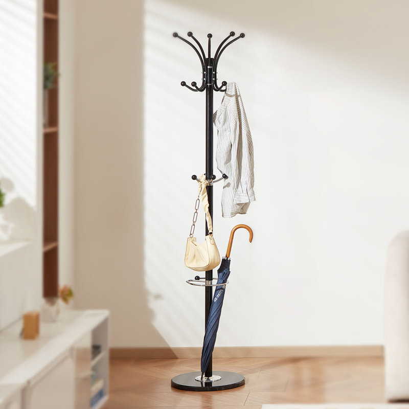 Freestanding Coat Rack Stable Base with Umbrella Holder & 14 Hooks