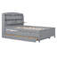 Full Size Wooden LED Platform Bed With Trundle, With Storage Headboard, With Drawers, Grey