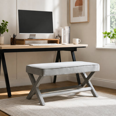 Banc rembourré double avec pieds en X élégants, sièges rembourrés moelleux avec tissu doux de qualité supérieure, structure en bois massif robuste