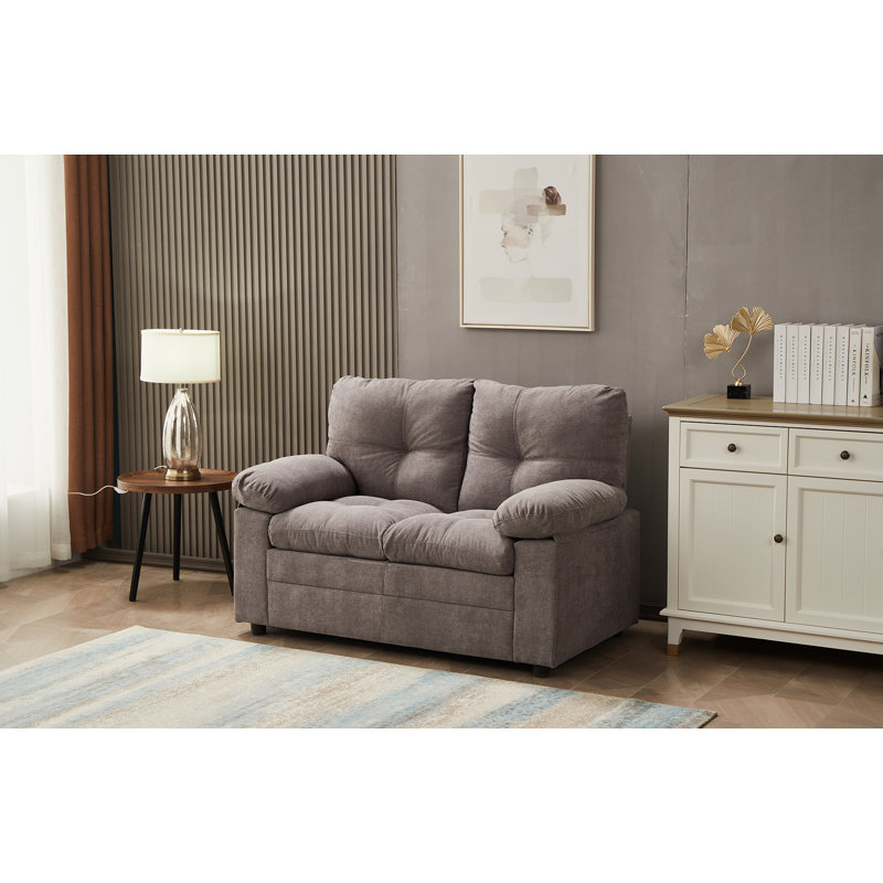 Tiko Upholstered 53'' Loveseat, Light Gray Linen Blend