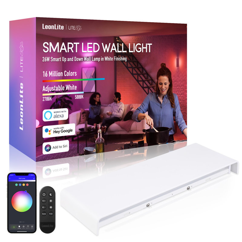 Luminaire mural intelligent à DEL à intensité variable avec télécommande, commande vocale, sélection multicolore