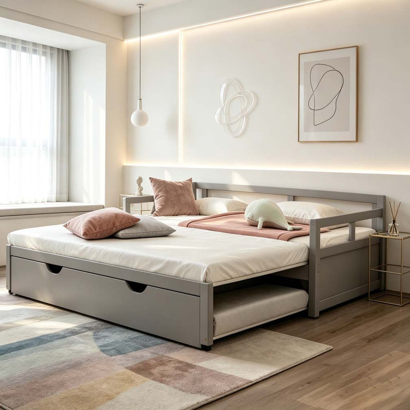 Extending Daybed with Trundle, Wooden Daybed, Gray