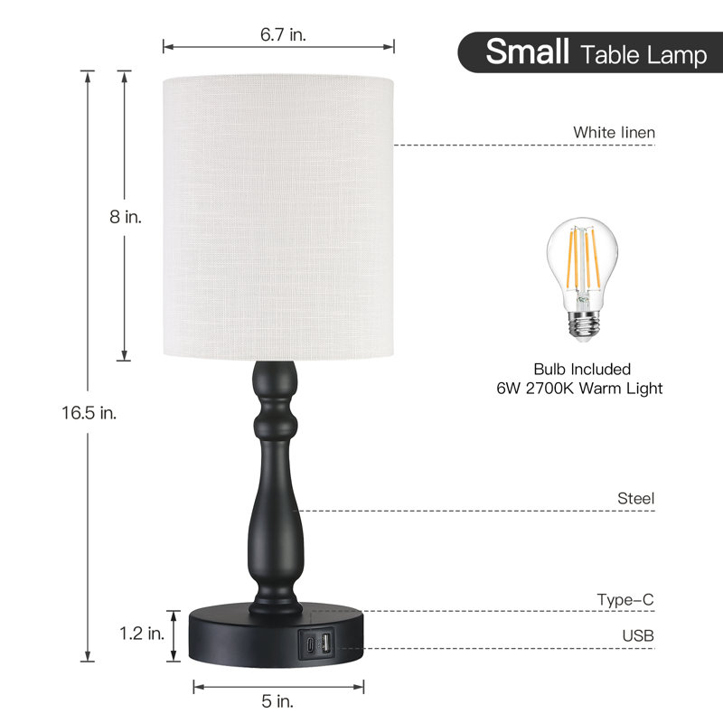 Cearra Metal USB Table Lamp, Black