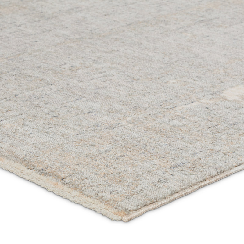 Tapis taupe / argent à motif abstrait en polyester tissé à la machine, Rectangle de 10 pi x 14 pi