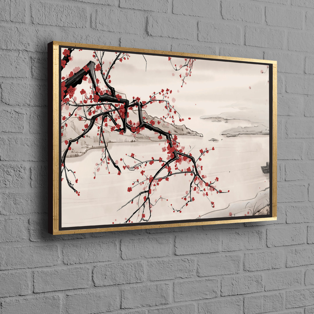 Japanese Sakura Bonsai Tree Wall Decor Art Reproduction on Framed Canvas Perfect as a Gift or Canvas Wall Art for Your Home