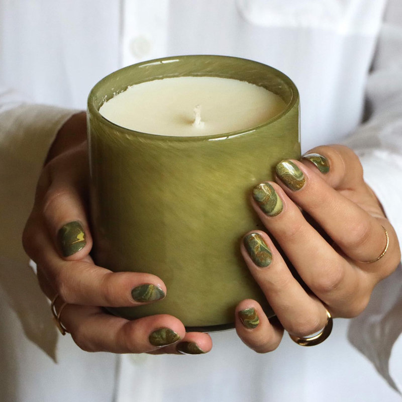 Sage and Walnut Scented Soy Candle in Green Glass