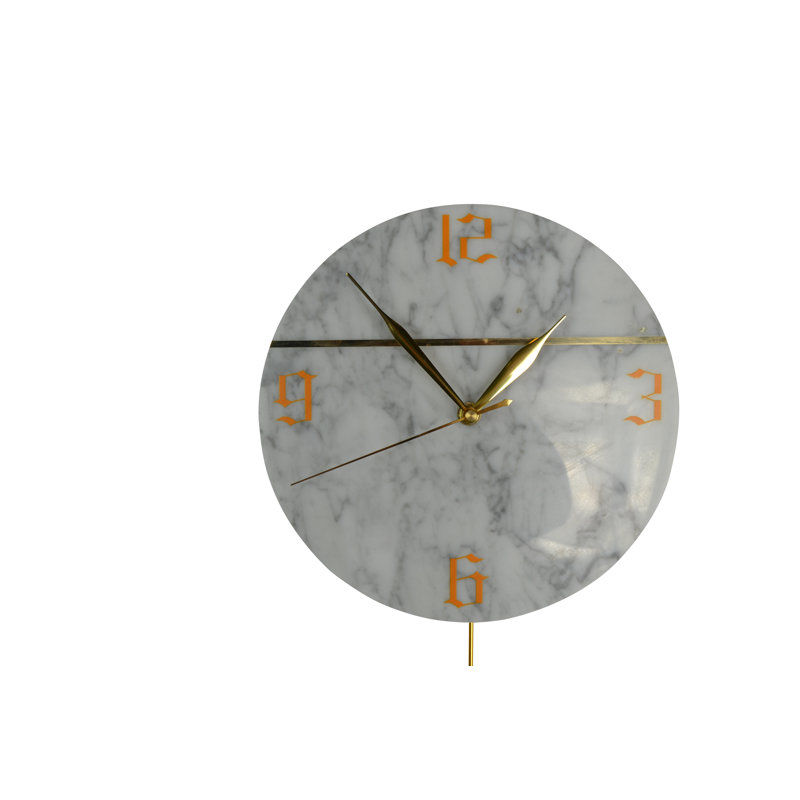 Grande horloge murale 18 po avec cadran en marbre et pendule pivotante