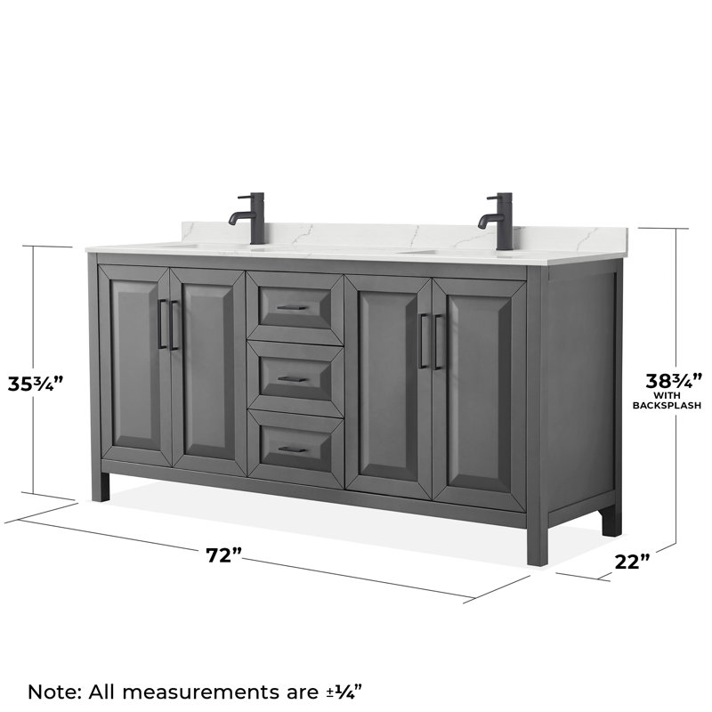 Daria 72'' W Vanity, Gray, Matte Black, Giotto Quartz