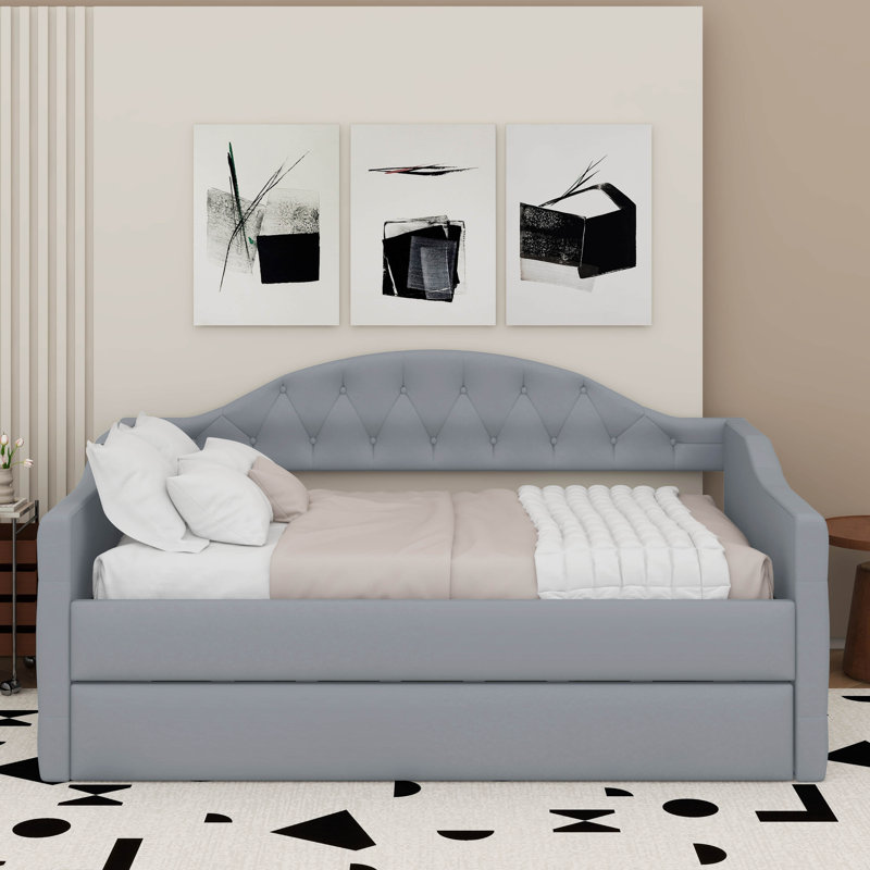 Twin Tufted Velvet Upholstered Daybed With Trundle, Gray