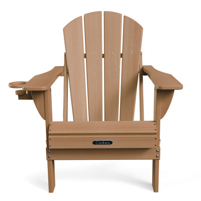 Besteiro Adirondack Chair Wood Texture HDPE Foldable Patio Chair Fire Pit Chair with Cup Holder by Rosecliff Heights