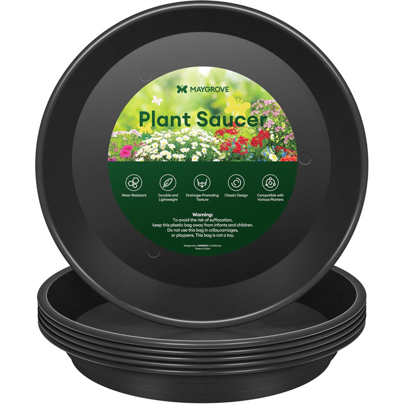 Soucoupes pour plantes robustes en plastique 8 po (paquet de 6), 1.1" H x 8.7" W x 8.7" D, Noir
