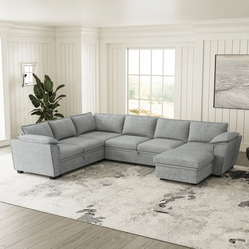 Grand canapé modulaire en U avec rangement en chenille et très grand canapé-lit, Gris