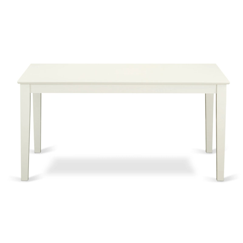 7 Piece Dinette Set Consist of a Rectangle Dining Room Table and 6 Doeskin Linen Fabric Upholstered Parson Chairs, Linen White